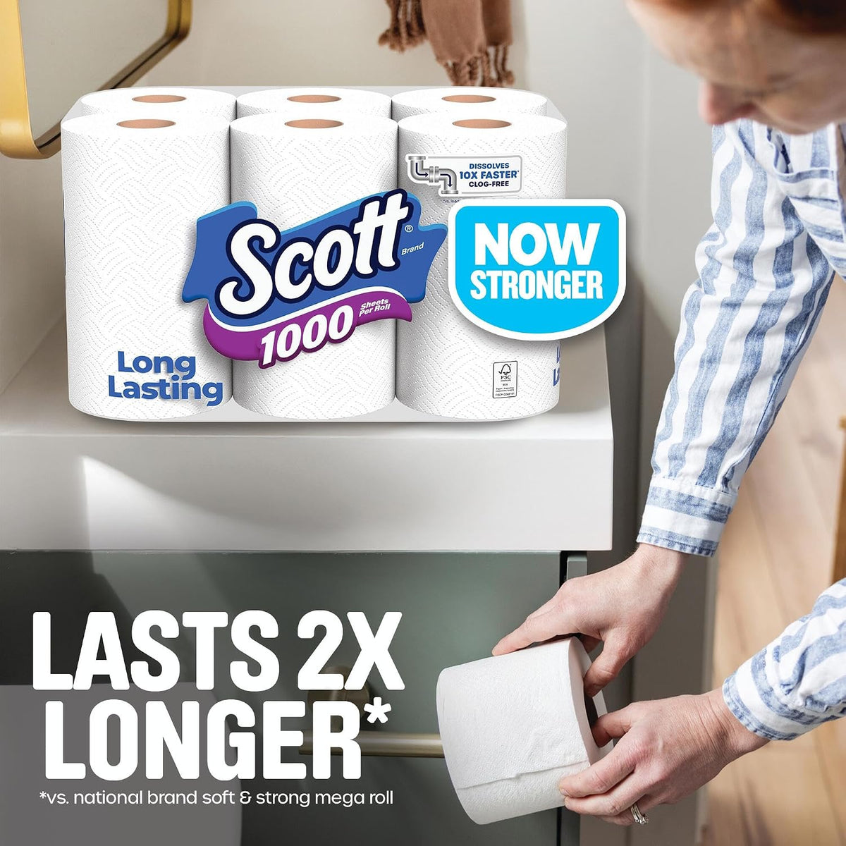 Scott 8000 Toilet Paper, 8 Rolls, Septic-Safe, 1-Ply Toilet Tissue