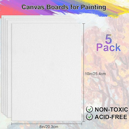 Phinus 5 Pack Canvas for Painting, 8x10in Canvas Boards for Painting, Blank Painting Canvas, Paint Canva for Acrylics Oil Watercolor Tempera Paints Drawing & Art Supplier