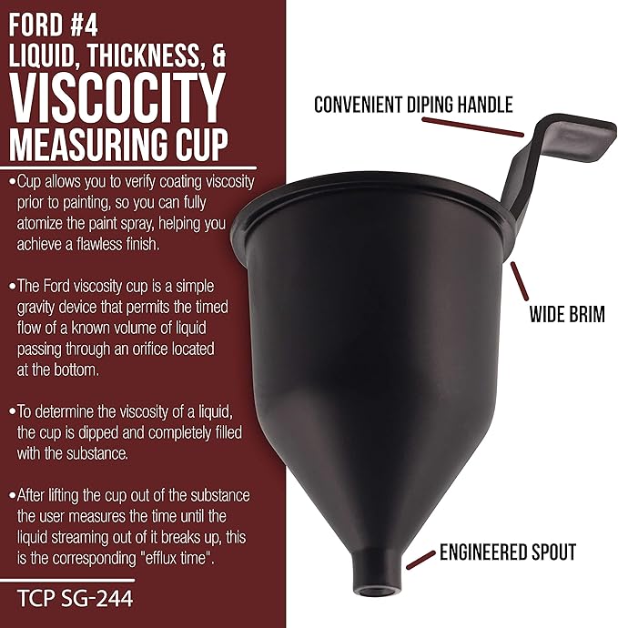 TCP Global Brand SG244 Liquid Thickness  Viscosity Measuring Cup Ford  4 Four, Viscosimeter to Measure Paint