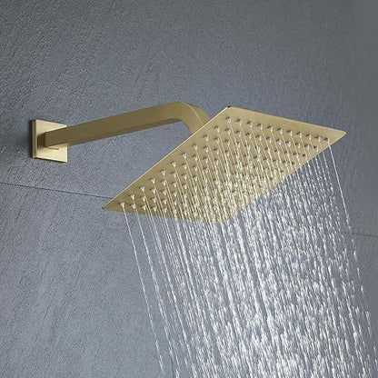Shower Faucet set Brushed Gold Shower System with 10'' Square Rainfall Showerhead and Handheld Shower Sprayer,Inclued Control Valve and trim kit