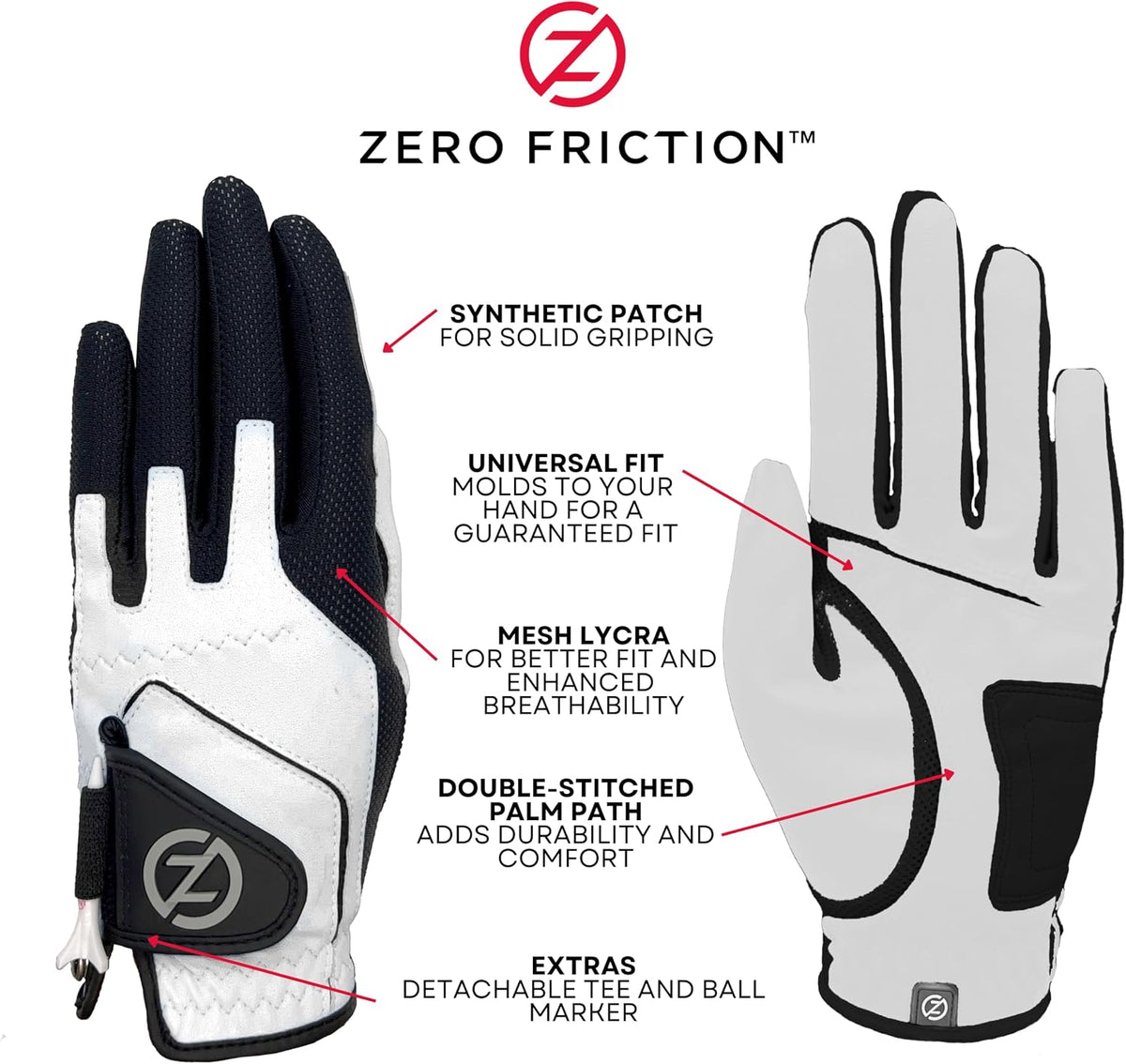Zero Friction Junior Compression-Fit Synthetic Golf Gloves, Universal Fit One Size