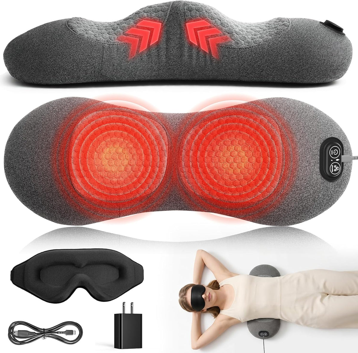 Freebody Upgraded 3-in-1 Lumbar Support Pillow with Heat, Vibration & Stretching, Ergonomic Electric Lumbar Pillow, Portable Lower Back Support Cushion for Home, Office, Car & Travel