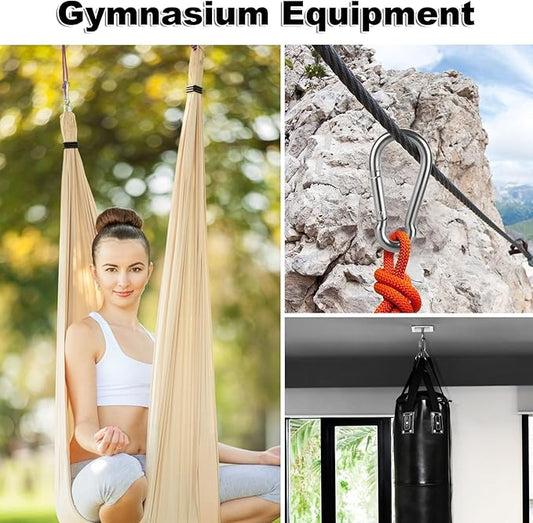 Stainless Steel Spring Snap Hook Carabiner M6 M8 M10 Heavy Duty Carabiner Clip Spring Clips Keychain 516 Inch Quick Links for Backpack, Hammocks, Camping, Swing(163010PCS)