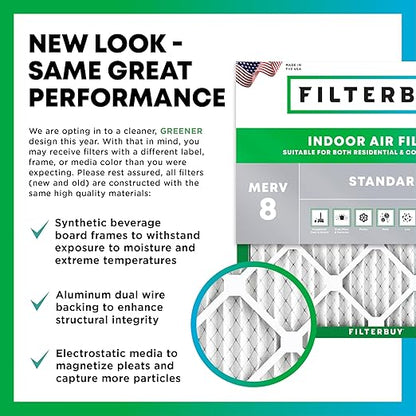 Filterbuy 14x14x1 Air Filter MERV 8 Dust Defense (4-Pack), Pleated HVAC AC Furnace Air Filters Replacement (Actual Size: 13.75 x 13.75 x 0.75 Inches)