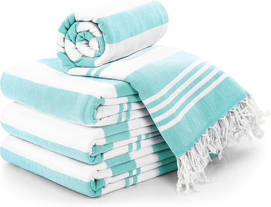 Utopia Towels 4 Pack Turkish Beach Towels, 40 x 72 Inches, 100 Cotton, Oversized, Sand-Free, Lightweight, Quick Drying, Pre-Washed for a Soft Feel, Turkish Peshtemal Towel