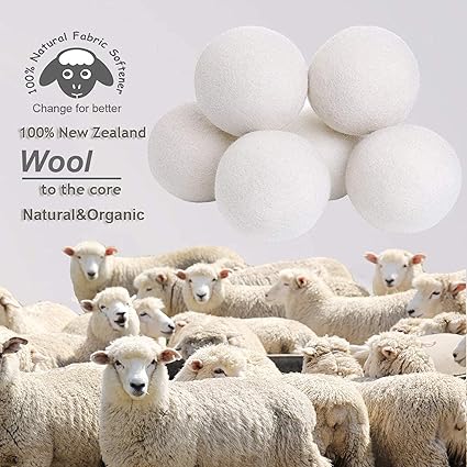 Wool Dryer Balls Organic XL 6-Pack, 100 New Zealand Chemical Free Fabric Softener for 1000 Loads, Baby Safe  Hypoallergenic, Reduce Wrinkles  Shorten Drying Time Naturally