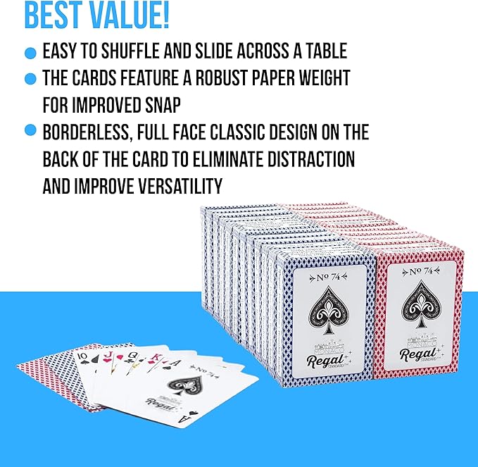 Regal Games - Bulk Playing Cards Set for Adults  Professionals - 24 Standard Decks, Large Print Deck of Cards - Blackjack, Euchre, Canasta, Poker Cards - Fun  Travel Playing Cards (24 Pack)