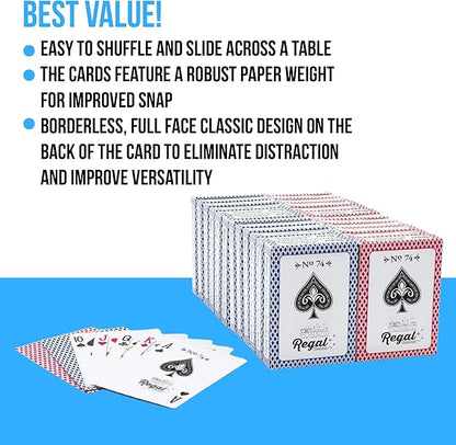 Regal Games - Bulk Playing Cards Set for Adults  Professionals - 24 Standard Decks, Large Print Deck of Cards - Blackjack, Euchre, Canasta, Poker Cards - Fun  Travel Playing Cards (24 Pack)