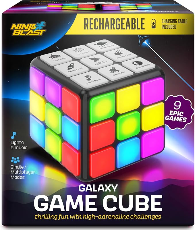 This rechargeable game cube has 9 exciting brain and memory games to play solo or with friends. It's a great gift for kids 6-12 years old!