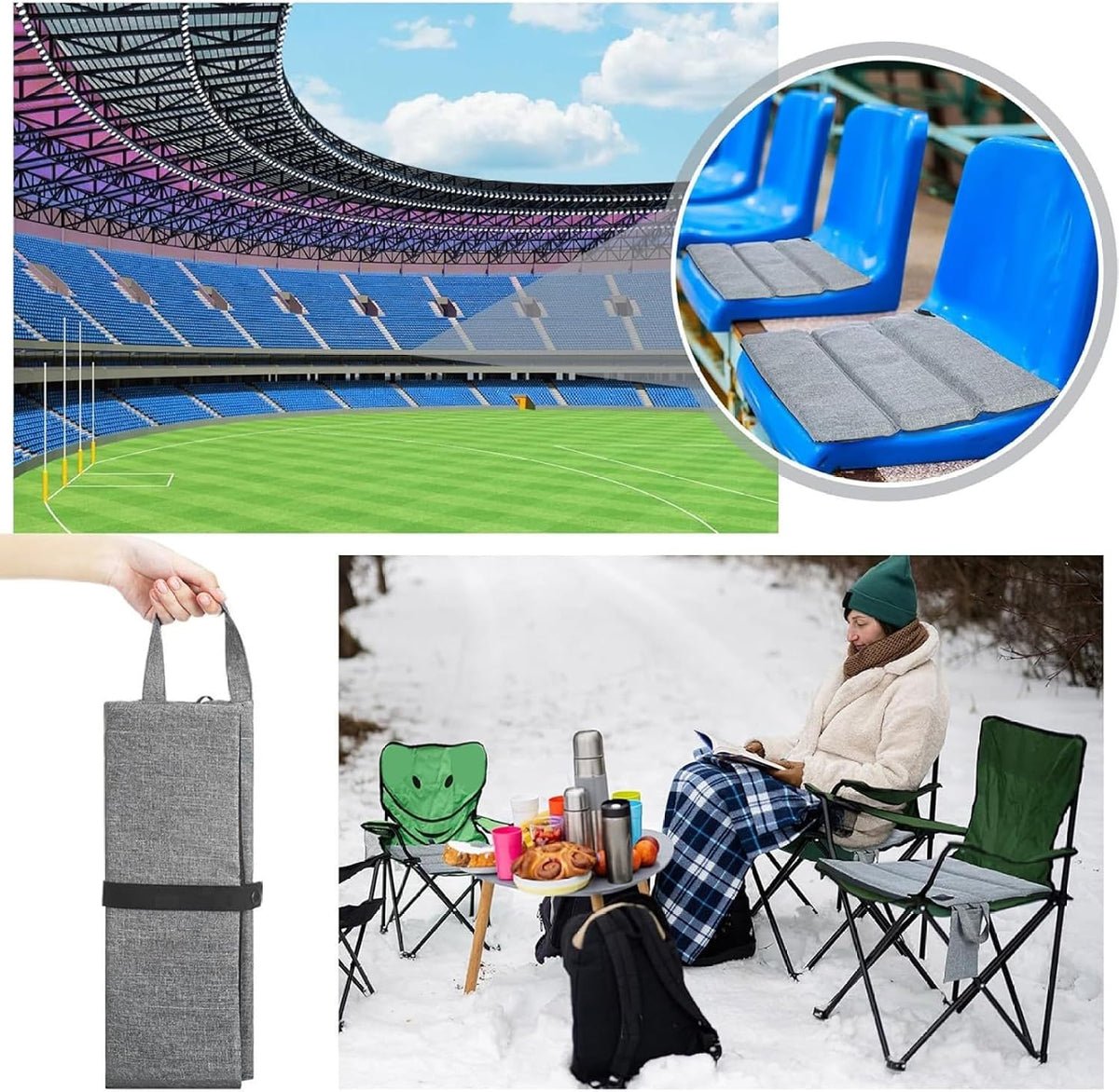 Portable Heated Seat Cushion 3-Level Foldable USB Heating Heated Stadium Seats for Bleachers Outdoor Camping Hiking, 17x16in, Battery Not Included