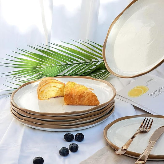 Lareina Plates and Bowls Set, 12 Pieces Ceramic Dinnerware Sets, Dishwasher Microwave Safe, Vanilla White