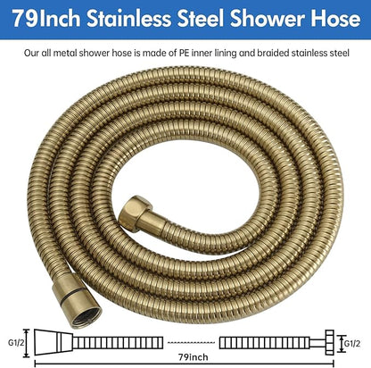 RUMOSE Shower Hose 79 inches Extra Long Stainless Steel Shower Tube Attachment Flexible Handheld Shower Sprayer Hose, Brushed Gold