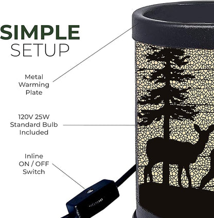 Rivers Edge Products Rustic Electric Candle Warmer Lamp and Wax Warmer for Scented Wax, Night Light, Home Decor, Gift for Home or Office, Black with Backlight Illustration, Deer Silhouette
