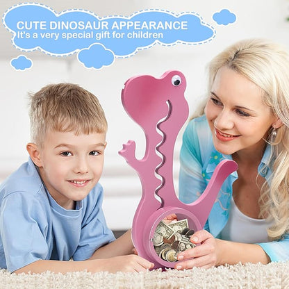 Wooden Dinosaur Piggy Bank Boalord for Boys Kids Girls Clear Big Belly Animal Coin Bank for Toddler Real Money ToyOoaDino-PinkOoa