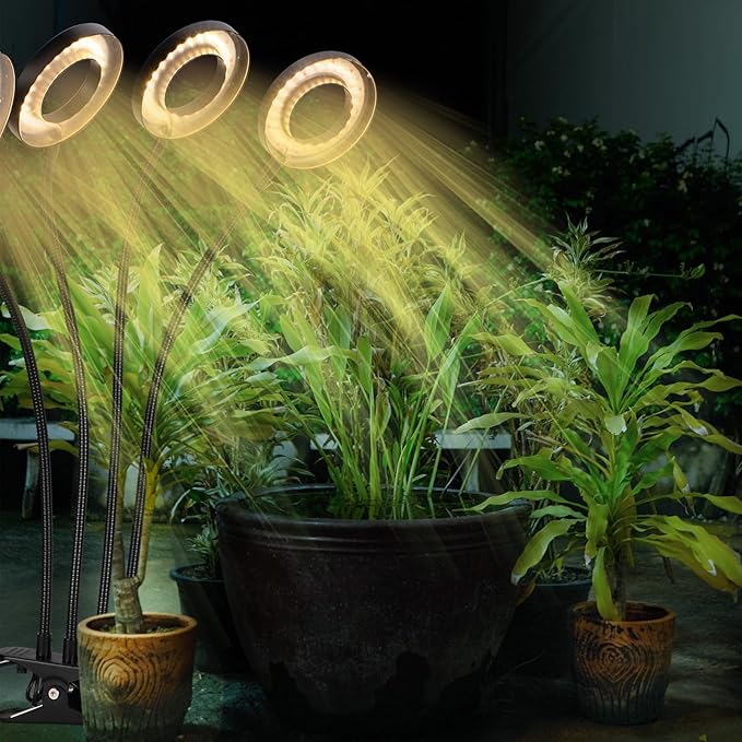2 Pack Clip-on LED Grow Light Indoor 4 Heads With 3.5'' Ring Lamp, 192 LEDs, Adjustable Growing Lamp, 3912h Timer, 10 Dimmable Levels for Various Plants