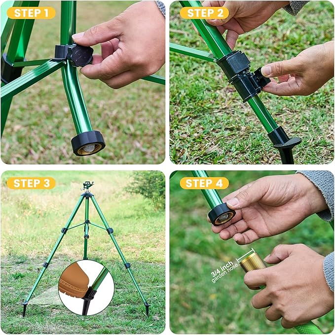 Sprinklers for Yard, 2025 Heavy-Duty Lawn Sprinkler Impact Sprinkler on Spike Tripod Base with 360 Large Area Irrigation with Extension Legs to Adjust Height Irrigation System for Garden Lawn