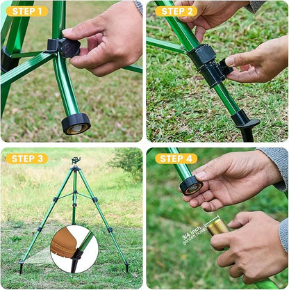 Sprinklers for Yard, 2025 Heavy-Duty Lawn Sprinkler Impact Sprinkler on Spike Tripod Base with 360 Large Area Irrigation with Extension Legs to Adjust Height Irrigation System for Garden Lawn