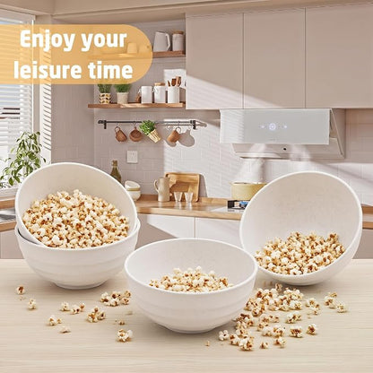 60oz Wheat Straw Bowls Set of 6, Unbreakable Ramen Bowl - White