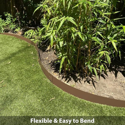 Lawn Edging  Flexible Decorative Steel Garden Lawn Edging with 6" face Height  5X 3.28', 16.25 Linear Feet (Brown, 6")
