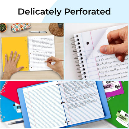 1 Subject Notebook College Ruled, 6 Pack, 70 Sheets (140 Pages), 8 x 10-1/2", 3 Hole Punched Notebooks, Thick No-Bleed Paper, Sturdy Back, College Ruled Notebook for School, Assorted Colors (Color variation may be different from picture)