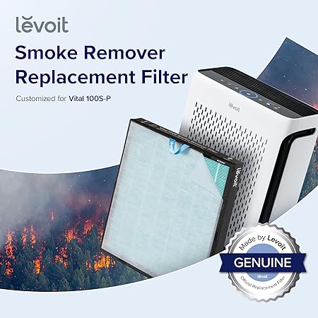 LEVOIT Vital 100S Smoke Remover Air Purifier Replacement, 3-In-1 Filter, High-Efficiency Activated Carbon Filter, Vital 100S-RF-SR (LRF-V102-BUS), 1 Pack, Blue