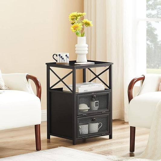 VECELO Modern Night Stand, End Side Table with Storage Space and Door, Nightstands with Flip Drawers for Living Room,Bedroom,Lounge