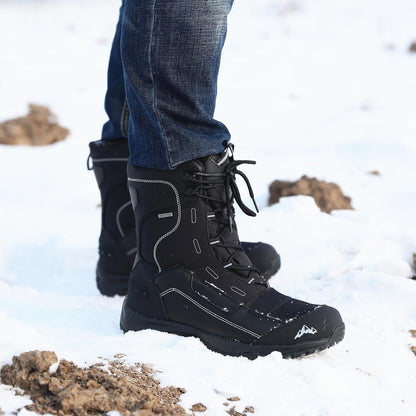 ROCKMARK Men's Winter Snow Boots Outdoor Warm Mid Calf Waterproof Durable Boot Non-Slip Warm Climbing Shoes
