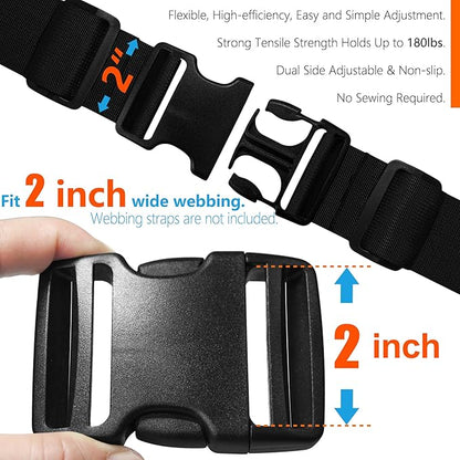 Buckles for 2 inch Wide Webbing Straps: Quick Side Release Buckle Clip 2 set and Tri-Glide Slide 4 pcs Fit 2" Nylon Web Belt, Plastic Snap Fastener Clip Heavy Duty Replacement Dual Adjustable