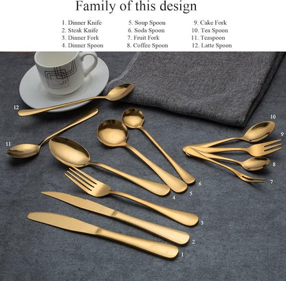 Berglander Stainless Steel Titanium Gold Plated Long Handle Mixing and Stirring Spoons - Pack of 6