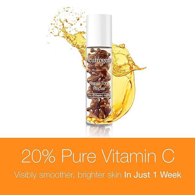 Neutrogena Rapid Tone Repair 20 Vitamin C Brightening Serum Capsules, Antioxidant Face Serum to Brighten Look of Dark Spots  Even Skin Tone, Oil-Free, 30 Serum Capsules