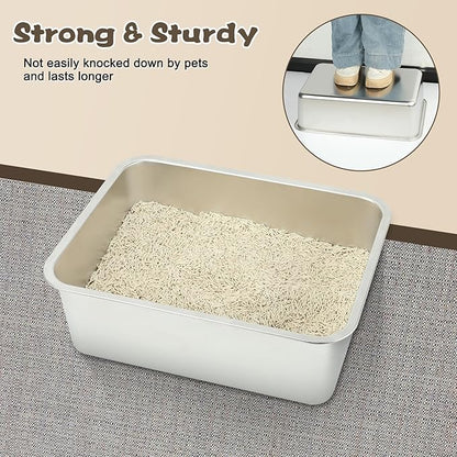 Rypet 2Packs Stainless Steel Litter Box Metal Litter Box for Cats High Back Litter Box Non-Stick Cat Poop BoxOoaEasy to Clean(17.7"13.8"5.9")