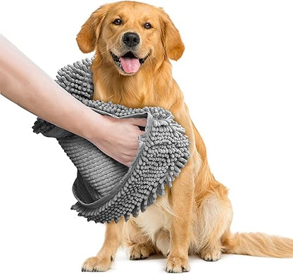 Muddy Mat Doggy Dryer, Highly Absorbent Microfiber Washable Dog Shammy Quick Drying Towel Absorber - Extra Soft Plush Wrap Chenille Bath Towels to Dry Soggy Large Pets  Small Puppy-Grey 13"x31"