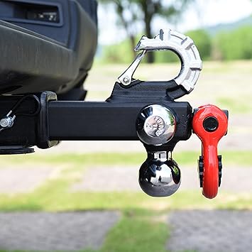 Trailer Hitch Tri-Ball Hitch with Rotatoble Tow Shackle and Tow Hook, fits for 2-inch Receiver, Chrome Trailer Ball...