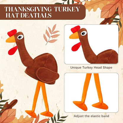 Geyoga 4 Pcs Thanksgiving Turkey Hats for Adults Plush Turkey Hat with Legs Headband for Carnival Cosplay Thanksgiving Party