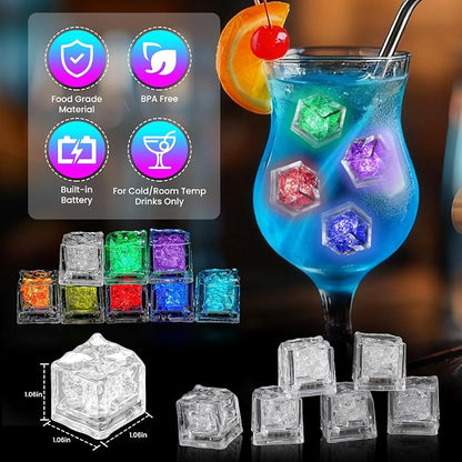 RowinsyDD Light Up Ice Cubes, 18 Pack Multi Color Led Ice Cubes for Drinks