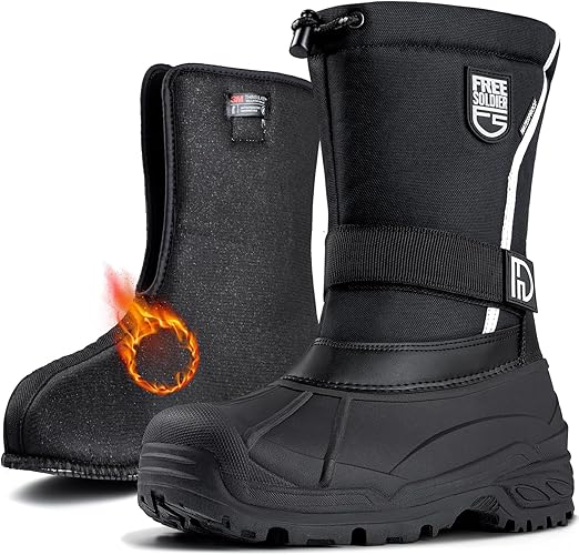 FREE SOLDIER Mens Snow Boots Insulated Waterproof Hiking Winter Shoes Nonslip Outdoor Ankle Cold Weather Boots