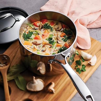 Tramontina Tri-Ply Clad Stainless Steel 2-Quart Sauce Pan with Lid, Induction-Ready, Dishwasher-Safe, NSF-Certified, Made in Brazil