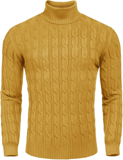 Orange Color COOFANDY Men's Slim Fit Turtleneck Sweater Casual Twisted Knitted Pullover | Turtleneck Design, Cable Knit Texture with Ultra Stretch, Slim Fit Thermal, Business Casual Office Wear, Fall Winter Clothing