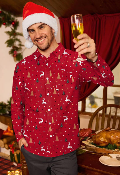 Arvilhill Mens Christmas Button Shirts Cotton Soft Charm Holiday Print Shirt (S-3XL).