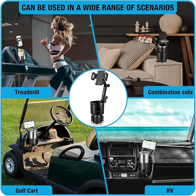 Cup Holder Phone Mount, 2 in 1 Cup Holder Expander for Car Long Arm with 360Rotation Cup Holder Cell Phone Holder for Car Compatible with All Smartphones