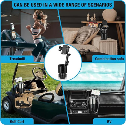 Cup Holder Phone Mount, 2 in 1 Cup Holder Expander for Car Long Arm with 360Rotation Cup Holder Cell Phone Holder for Car Compatible with All Smartphones
