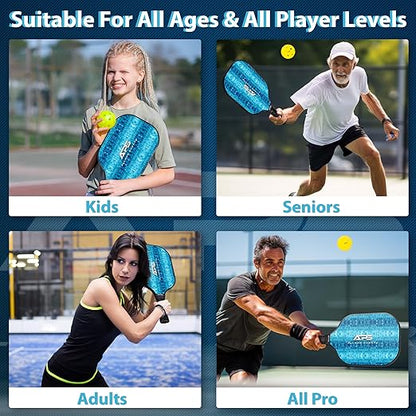 Pickleball Paddles Set of 2 -USAPA Approved with Bag- 2 Outdoor Balls and 2 Indoor Balls - Lightweight -Fiberglass Honeycomb Core - Modern Design- Great Gifts Men & Women