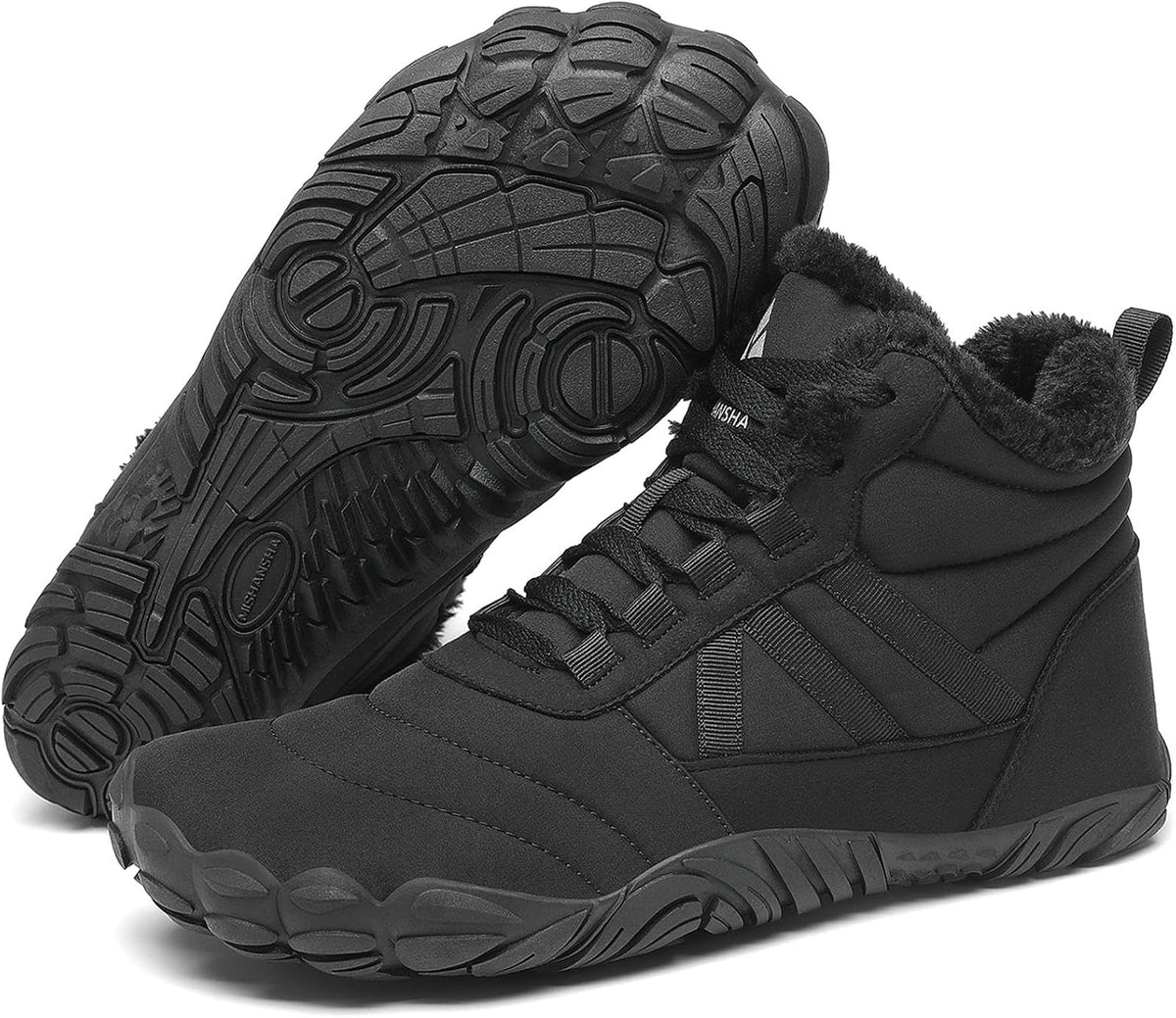 Mishansha Mens Womens Winter Barefoot Boots Warm Fur Lined Wide Toe Box | Winter Hiking Boots Zero Drop Sole Snow Ankle Boots Wide Width Barefoot Shoes No Slip