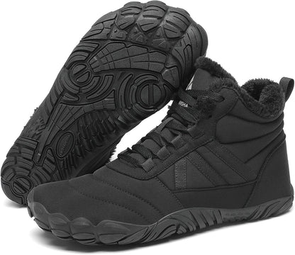 Mishansha Mens Womens Winter Barefoot Boots Warm Fur Lined Wide Toe Box | Winter Hiking Boots Zero Drop Sole Snow Ankle Boots Wide Width Barefoot Shoes No Slip
