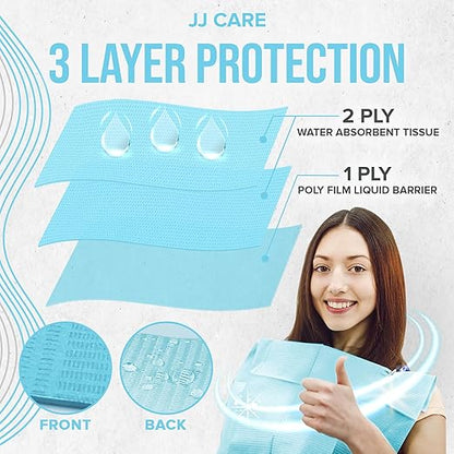 JJ CARE Dental Bibs Pack of 500 - 13" x 18" Blue Dental Bibs, 3 Ply Waterproof Dentist Bibs, Dental Bibs Disposable for Eyelash Extension, Patient Bibs for Nail Art, Dental Napkins for Piercing