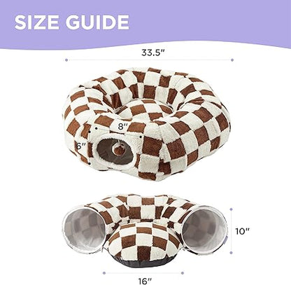 Lesure Cat Tunnel Bed for Indoor - Cute Cat Donut Tunnel with Washable Circle Cushion, Round Pet Peekaboo Cave Toy for KittenPuppyRabbit, Brown