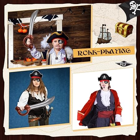 Charniol Pirate Party Set Felt Pirate Hats Pirate Eye Patches Inflatable Swords Carnival Pirate Theme Party Supplies(18 Pcs)