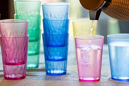 Made in Japan, 11oz Tumbler, Glasses, Cups - Set of 4 - Break-resistant Material - Non Slip - Dishwasher Safe - Made of High Grade Plastic - Gift (Green)