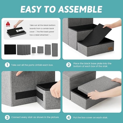 Dog Stairs with Storage 22" H, 4-Step Wider Dog Steps, Up to 180 lbs, Grey