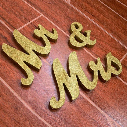 Wedding Decorations,Gold Mr and Mrs Signs Wedding Sweetheart Table Decorations, Wooden Freestanding Letters Wedding Shower Gift